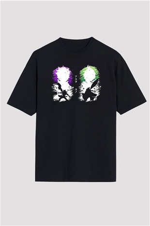 Black Clover Baskılı Unisex Siyah Oversize Tişört - Tshirt