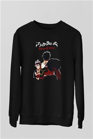 Black Clover Baskılı Unisex Siyah Sweatshirt
