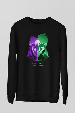 Black Clover Baskılı Unisex Siyah Sweatshirt