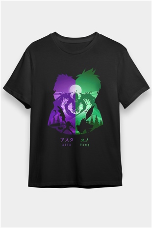 Black Clover Baskılı Unisex Siyah Tişört - Tshirt
