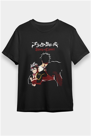 Black Clover Baskılı Unisex Siyah Tişört - Tshirt