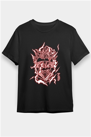 Black Clover Baskılı Unisex Siyah Tişört - Tshirt