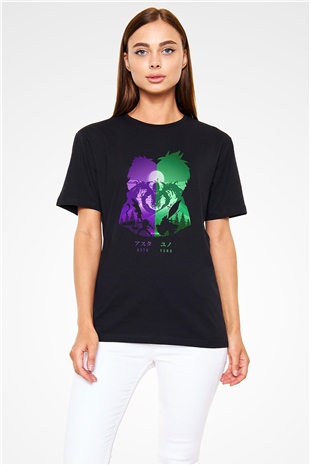 Black Clover Baskılı Unisex Siyah Tişört - Tshirt