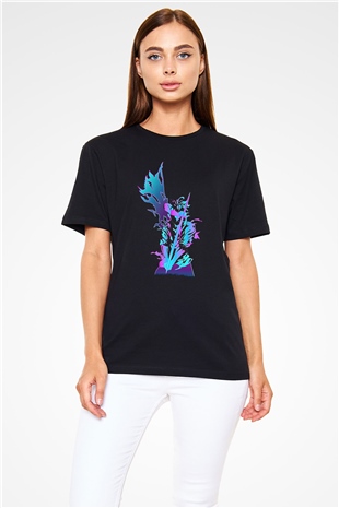 Black Clover Baskılı Unisex Siyah Tişört - Tshirt