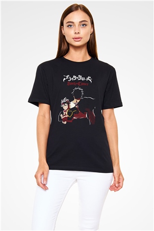 Black Clover Baskılı Unisex Siyah Tişört - Tshirt