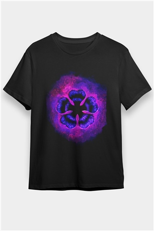 Black Clover Baskılı Unisex Siyah Tişört - Tshirt