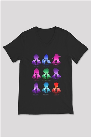 Black Clover Baskılı Unisex Siyah V Yaka Tişört - Tshirt