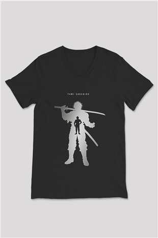 Black Clover Baskılı Unisex Siyah V Yaka Tişört - Tshirt