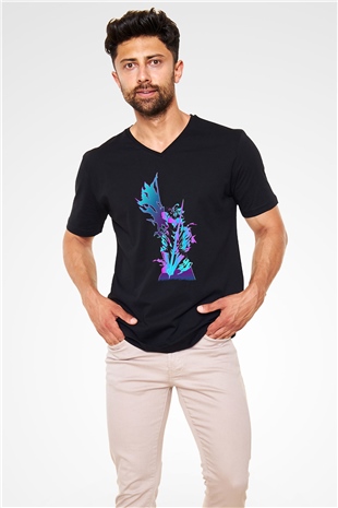 Black Clover Baskılı Unisex Siyah V Yaka Tişört - Tshirt
