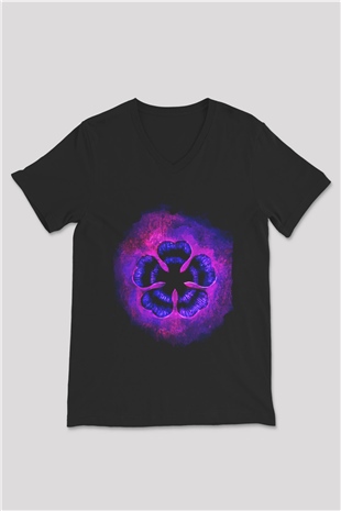 Black Clover Baskılı Unisex Siyah V Yaka Tişört - Tshirt