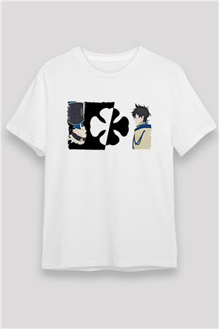 Black Clover Unisex Baskılı Beyaz Tişört - Tshirt