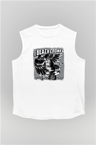 Black Crowes Baskılı Unisex Beyaz Kolsuz Tişört