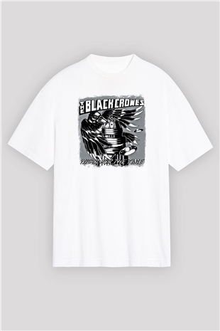 Black Crowes Baskılı Unisex Beyaz Oversize Tişört