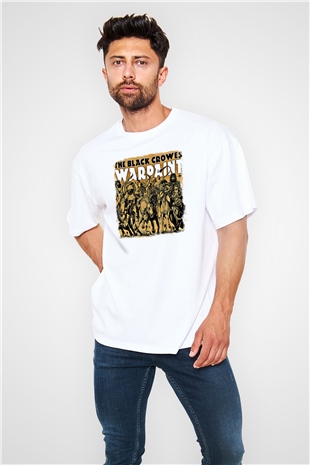 Black Crowes Baskılı Unisex Beyaz Oversize Tişört