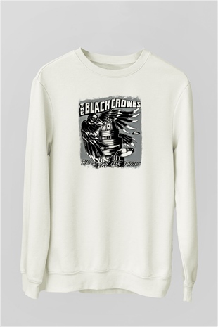 Black Crowes Baskılı Unisex Beyaz Sweatshirt