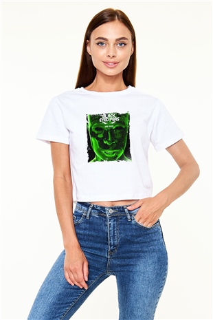 Black Eyed Peas Baskılı Beyaz Kadın Crop Top Tişört