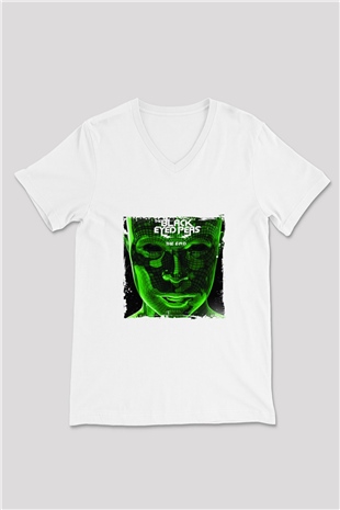 Black Eyed Peas Baskılı Beyaz V Yaka Unisex Tişört