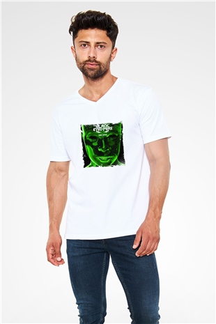 Black Eyed Peas Baskılı Beyaz V Yaka Unisex Tişört