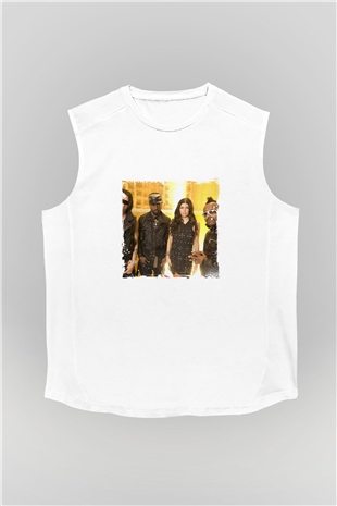 Black Eyed Peas Baskılı Unisex Beyaz Kolsuz Tişört