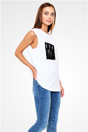 Black Eyed Peas Baskılı Unisex Beyaz Kolsuz Tişört