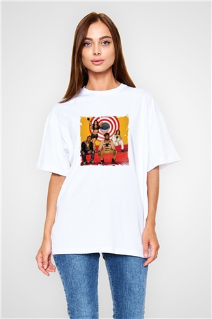 Black Eyed Peas Baskılı Oversize Beyaz Tişört