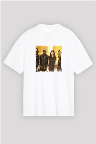 Black Eyed Peas Baskılı Oversize Beyaz Tişört