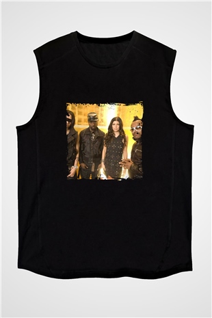 Black Eyed Peas Baskılı Unisex Siyah Kolsuz Tişört