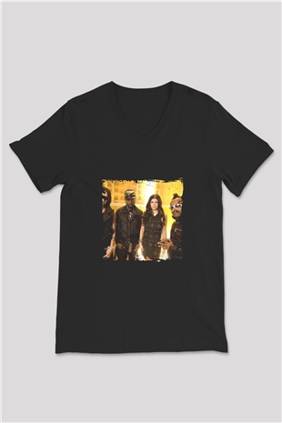 Black Eyed Peas Baskılı Unisex Siyah V Yaka Tişört