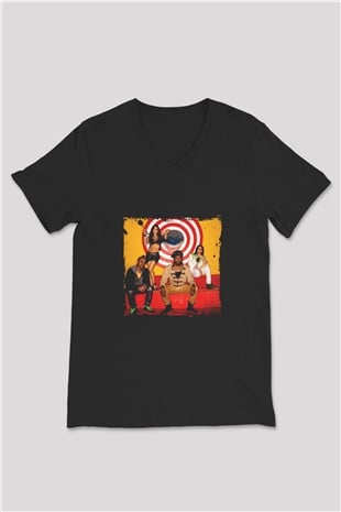 Black Eyed Peas Baskılı Unisex Siyah V Yaka Tişört