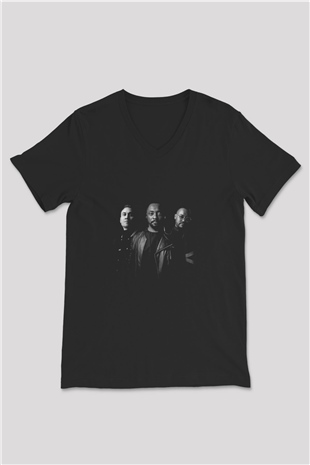 Black Eyed Peas Baskılı Unisex Siyah V Yaka Tişört