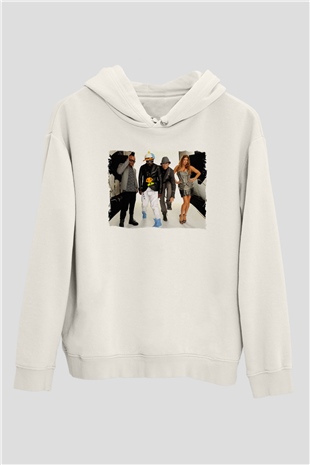 Black Eyed Peas Beyaz Unisex Kapüşonlu Sweatshirt
