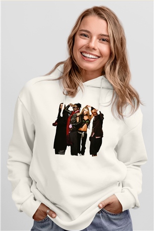 Black Eyed Peas Beyaz Unisex Kapüşonlu Sweatshirt