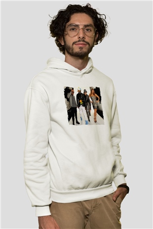 Black Eyed Peas Beyaz Unisex Kapüşonlu Sweatshirt