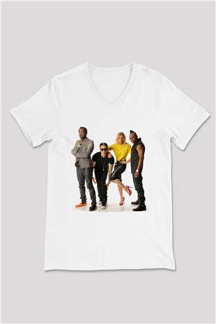 Black Eyed Peas Beyaz Unisex V Yaka Tişört