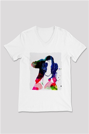 Black Eyed Peas Beyaz Unisex V Yaka Tişört