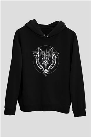 Black Jackal Baskılı Unisex Siyah Kapüşonlu Sweatshirt