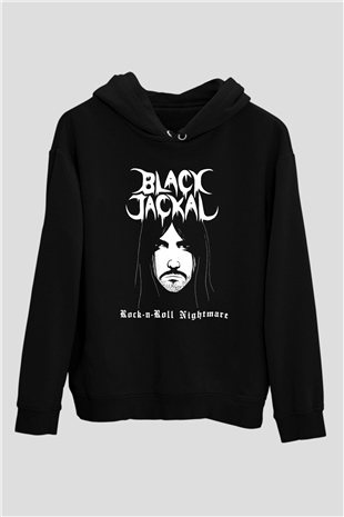 Black Jackal Baskılı Unisex Siyah Kapüşonlu Sweatshirt