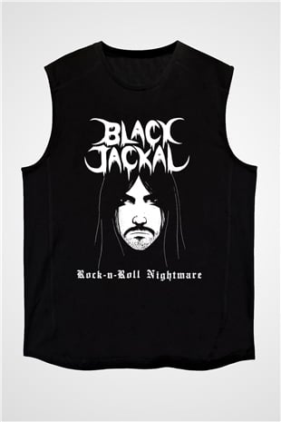 Black Jackal Baskılı Unisex Siyah Kolsuz Tişört - Tshirt