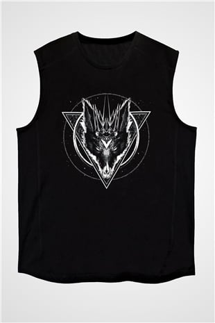 Black Jackal Baskılı Unisex Siyah Kolsuz Tişört - Tshirt