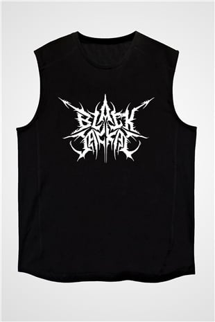 Black Jackal Baskılı Unisex Siyah Kolsuz Tişört - Tshirt