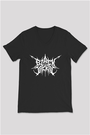 Black Jackal Baskılı Unisex Siyah V Yaka Tişört - Tshirt