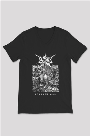 Black Jackal Baskılı Unisex Siyah V Yaka Tişört - Tshirt