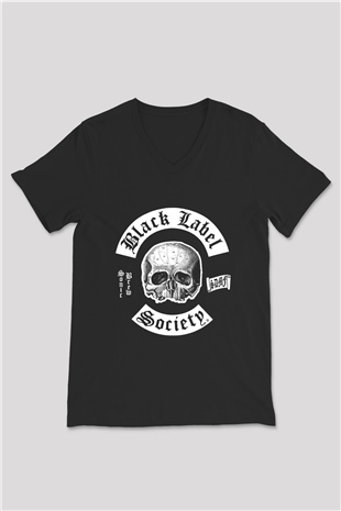Black Label Society Baskılı Unisex Siyah V Yaka Tişört