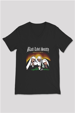 Black Label Society Baskılı Unisex Siyah V Yaka Tişört