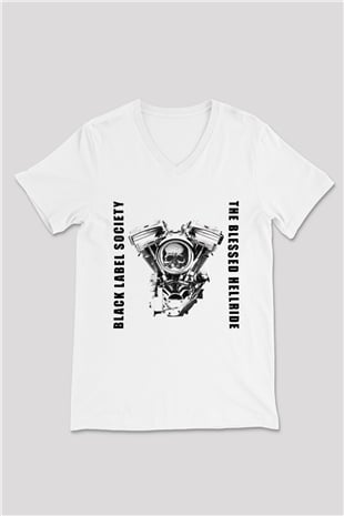 Black Label Society Beyaz Unisex V Yaka Tişört T-Shirt