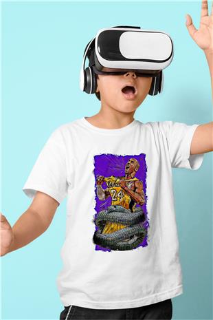 Black Mamba Baskılı Beyaz Unisex Beyaz Çocuk Tişört - Tshirt
