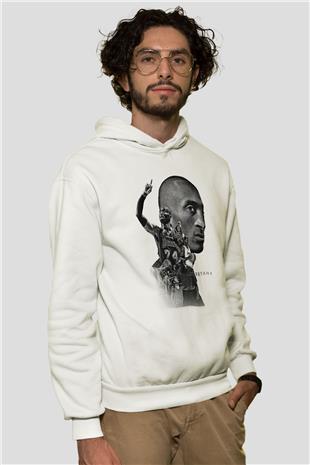 Black Mamba Baskılı Beyaz Unisex Kapüşonlu Sweatshirt