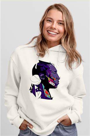 Black Mamba Baskılı Beyaz Unisex Kapüşonlu Sweatshirt
