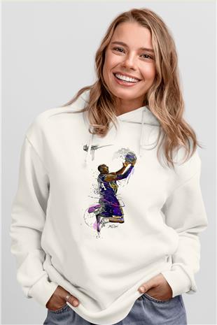 Black Mamba Baskılı Beyaz Unisex Kapüşonlu Sweatshirt