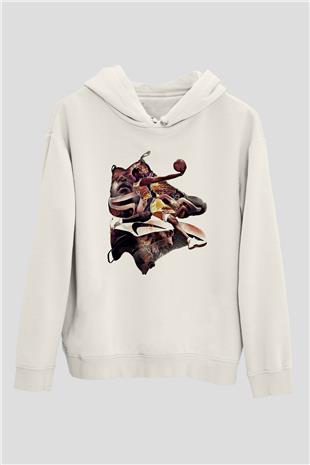 Black Mamba Baskılı Beyaz Unisex Kapüşonlu Sweatshirt